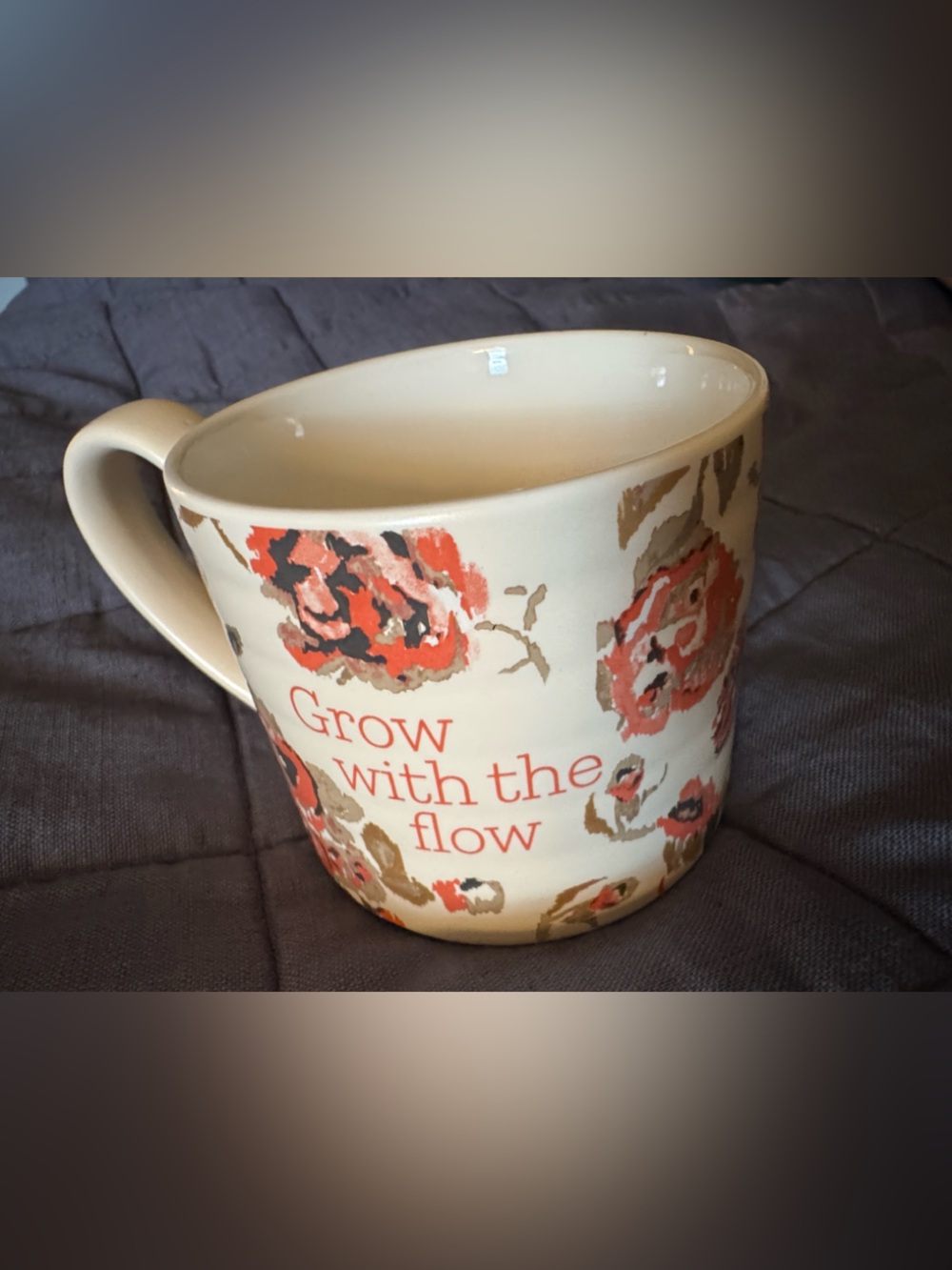 Threshold Ceramic Planter in Cream with Coral and Brown Floral Accents